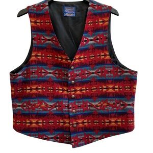 Pendleton High Grade Western Wear Wool Vest XL Red Southwestern Aztec Print